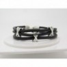 BRACELET UNISEXE 3 LIENS EN CUIR NOIR AVEC PERLES METAL ARGENTÉ : IDÉE CADEAU