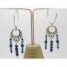 PAIRE DE BOUCLES D'OREILLES CRÉOLES  ET PERLES EN CRISTAL BLEU ET VIOLET