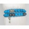 BRACELET WRAP DEUX TOURS BLEU TURQUOISE AVEC DES  HÉMATITES ET BRELOQUE CLÉ ET CONNECTEUR MÉTAL IDÉE CADEAU