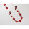 COLLIER EN PERLE DE VERRE ROUGE, OBSIDIENNE, MÉTAL ARGENTE : IDÉE CADEAU MAMAN, MARRAINE