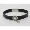 BRACELET HOMME EN CUIR NOIR RUPESTRE PERLE PASSANTE EN METAL ARGENTE, CADEAU PAPA, PAPI, AMI