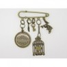 BROCHE VINTAGE STEAMPUNK AVEC CABOCHON HORLOGE, CLÉ, CAGE AVEC COEUR, LAPIN...
