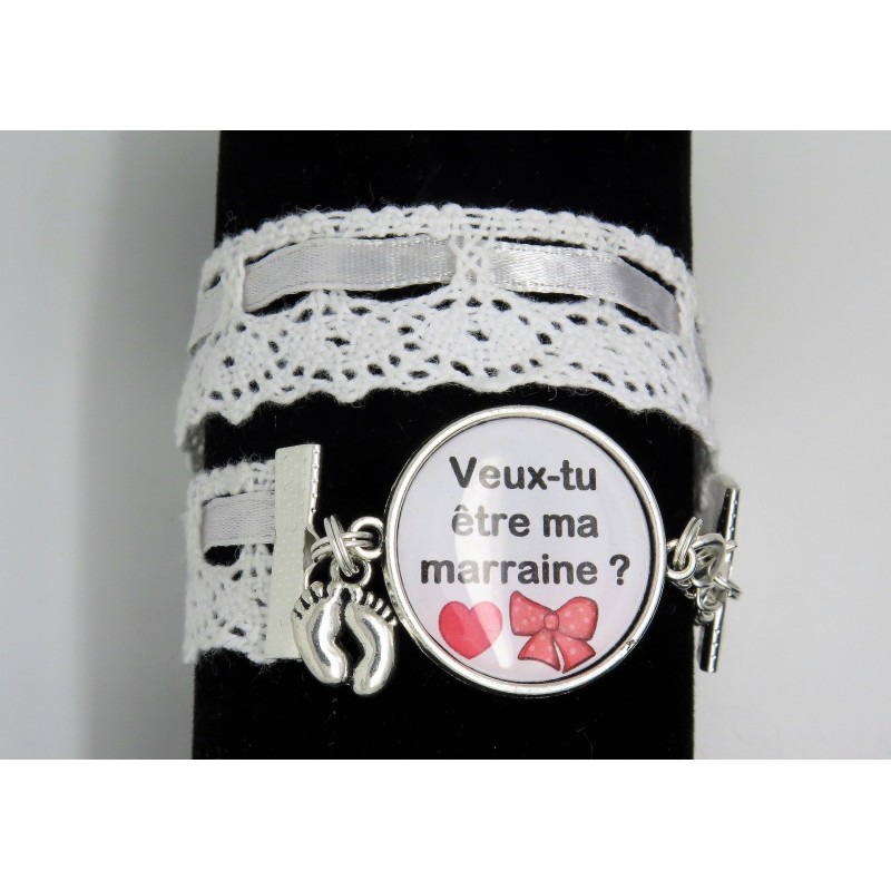 Bracelet Marraine Avec Carte - Cadeau Naissance, Baptême, Noël, Gravé 'Marraine', Acier Inoxydable, Ajustable