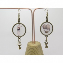 Boucles d’oreilles clip ou percée personnalisables F de Bm créations rétro steampunk