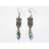 BOUCLES D'OREILLES  HIBOU ET PERLES DE VERRES DE COULEUR BLEU PALE ET BLANC
