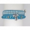 BRACELET WRAP FEMME DEUX TOURS BLEU ET TURQUOISE BRELOQUE N'UD COULEUR ARGENT