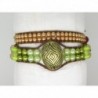 BRACELET MANCHETTE WRAP FEMME PERLES TON DE VERT ET TON DE CUIVRE, MARRON