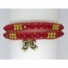 BRACELET WRAP DEUX TOURS PERLE DE VERRE TOUPIE ROUGE ET PERLES DOREES