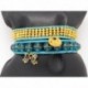 BRACELET WRAP DOUBLE PERLE DE VERRE BLEU AVEC FIL DORE ET PERLES DORES