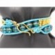 BRACELET WRAP DOUBLE PERLE DE VERRE BLEU AVEC FIL DORE ET PERLES DORES