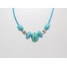 COLLIER BLEU TURQUOISE PERLE LAMPWORK ET DE BOIS PERLES METAL ARGENTE