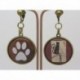 BOUCLES D'OREILLES CLIP OU OREILLE PERCEÉ STYLE RÉTRO ET VINTAGE CABOCHON BRONZE THÈME CHAT , IDÉE CADEAU AMIE,