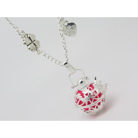 BOLA ARGENT PLAQUE  PERSONNALISABLE  AVEC PAPILLON SAUTOIR BOLA DE GROSSESSE BRELOQUE SUR NACRE CADEAU FUTURE F de Bm créations