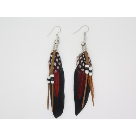 BOUCLES D'OREILLES  CLIP  OU OREILLES PERCÉES PLUME IDÉE CADEAU SAINT VALENTIN STYLE BOHO