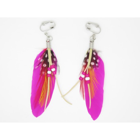 BOUCLES D'OREILLES  CLIP  OU OREILLES PERCÉES PLUME IDÉE CADEAU STYLE BOHO