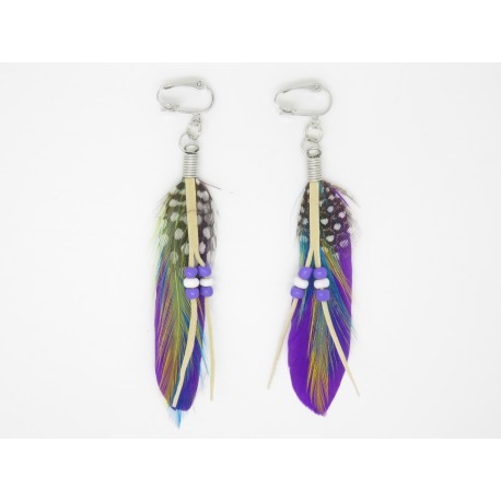 BOUCLES D'OREILLES  CLIP  OU OREILLES PERCÉES PLUME IDÉE CADEAU STYLE BOHO