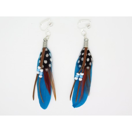 BOUCLES D'OREILLES  CLIP  OU OREILLES PERCÉES PLUME IDÉE CADEAU STYLE BOHO
