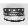 BRACELET longueur personnalisable MANCHETTE CUIR LA VIE EST BELLE  cadeau unisexe F de Bm créations