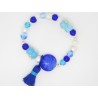 BRACELET PIECE UNIQUE de créatrice PERLES DE VERRE BLEU  ET POMPON idée cadeau maman  F de Bm créations