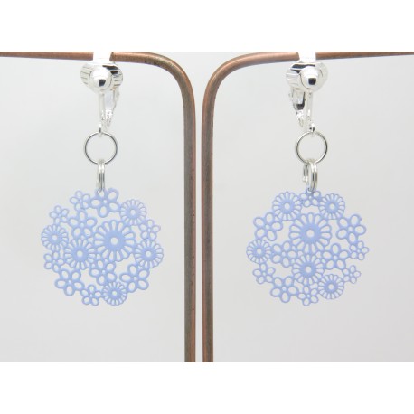 PAIRE DE BOUCLES D'OREILLE PERSONNALISABLE CLIP OU OREILLE PERCÉE ESTAMPE MANDALA FLEUR BLEU F de Bm créations