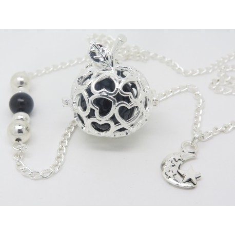 BOLA DE GROSSESSE ARGENT PLAQUE POMME D'AMOUR LUNE ET ETOILES F de Bm créationsCADEAU DE GROSSESSE F de Bm creations