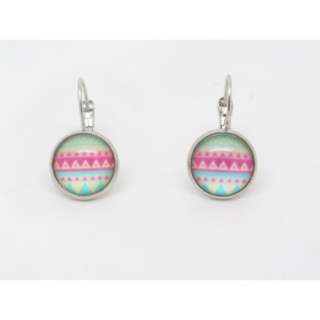 BOUCLES D'OREILLES DORMEUSE AVEC CABOCHON GRAPHISME VAGUE MULTICOLORE