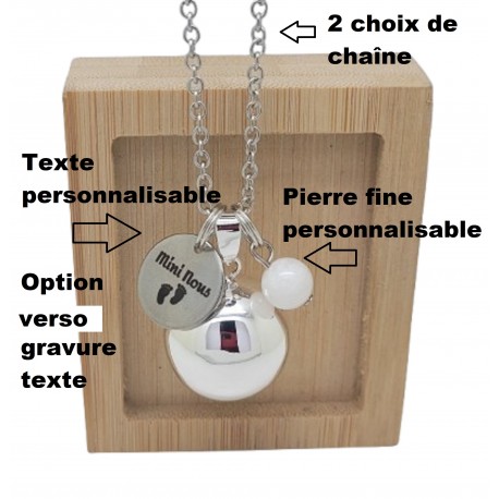 Bola de grossesse personnalisable ton or rose médaille gravée mini nous chaîne satellite pierre fine cadeau future maman