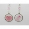 BOUCLES D'OREILLES CLIP OU  OREILLE PERCÉE STYLE  CABOCHON ARGENTÉ THÈME CHAT ET COEUR , IDÉE CADEAU