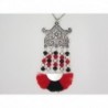 COLLIER PERSONNALISABLE STYLE BOHO ETHNIQUE AVEC PLASTRON PAGODE POMPON ROUGE ET NOIR IDÉE CADEAU FÊTE DES