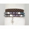 BRACELET MANCHETTE WRAP 3 TOURS TISSU PERLES DE VERRE PRUNE, GRIS, BLANCHE, VERT ET CLÉ DE SOL : UN CADEAU POUR