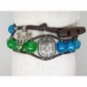 BRACELET MANCHETTE ETHNIQUE WRAP PERLES BLEU ET VERT, BOIS ET BRELOQUE ELEPHANT