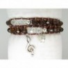 BRACELET WRAP DEUX TOURS TOUPIES DE VERRE TRANSPARENTES ET DE COULEUR MARRON, PERLE METAL ARGENTE, BRELOQUE CLE DE SOL,